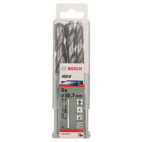 Bosch Accessories 2608585527 HSS Metall-Spiralbohrer 10.7mm Gesamtlänge 142mm geschliffen DIN 338 Zylinderschaft 5St. Bosch Accessories 2608585527 HSS Metall-Spiralbohrer 10.7mm Gesamtlänge 142mm geschliffen DIN 338 Zylinderschaft 5St.