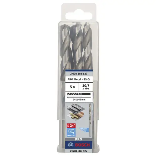 Bosch Accessories 2608585527 HSS Metall-Spiralbohrer 10.7mm Gesamtlänge 142mm geschliffen DIN 338 Zylinderschaft 5St. Bosch Accessories 2608585527 HSS Metall-Spiralbohrer 10.7mm Gesamtlänge 142mm geschliffen DIN 338 Zylinderschaft 5St.