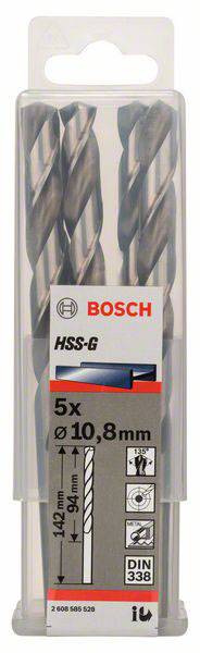 Bosch Accessories 2608585528 HSS Metall-Spiralbohrer 10.8mm Gesamtlänge 142mm geschliffen DIN 338 Zylinderschaft 5St.
