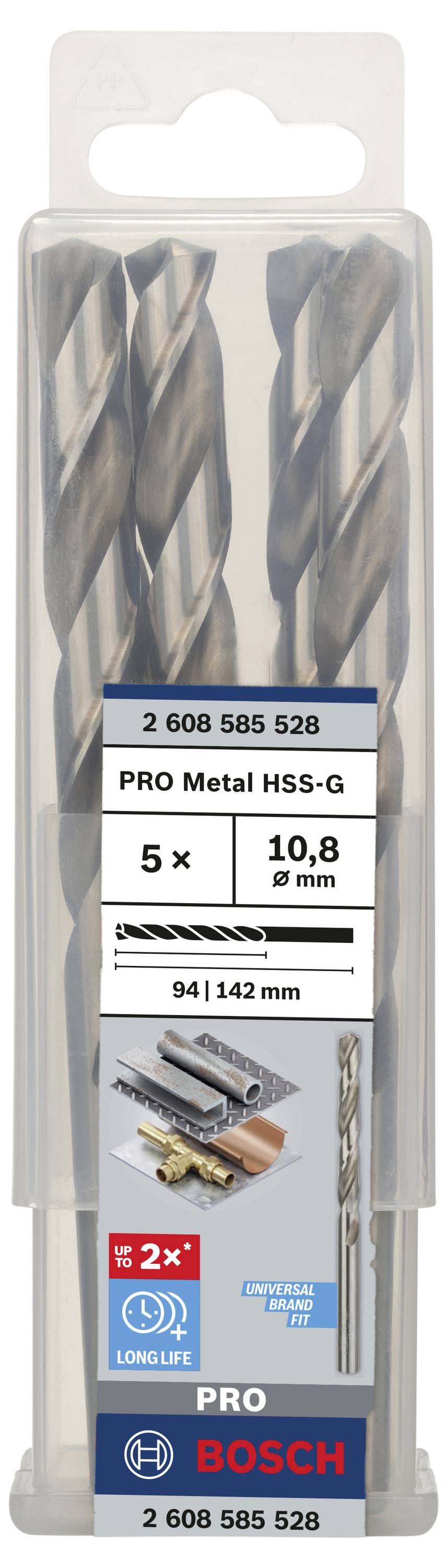 Bosch Accessories 2608585528 HSS Metall-Spiralbohrer 10.8mm Gesamtlänge 142mm geschliffen DIN 338 Zylinderschaft 5St.