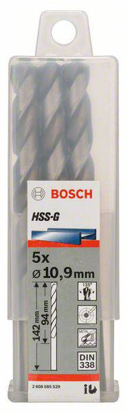 Bosch Accessories 2608585529 HSS Metall-Spiralbohrer 10.9mm Gesamtlänge 142mm geschliffen DIN 338 Zylinderschaft 5St.