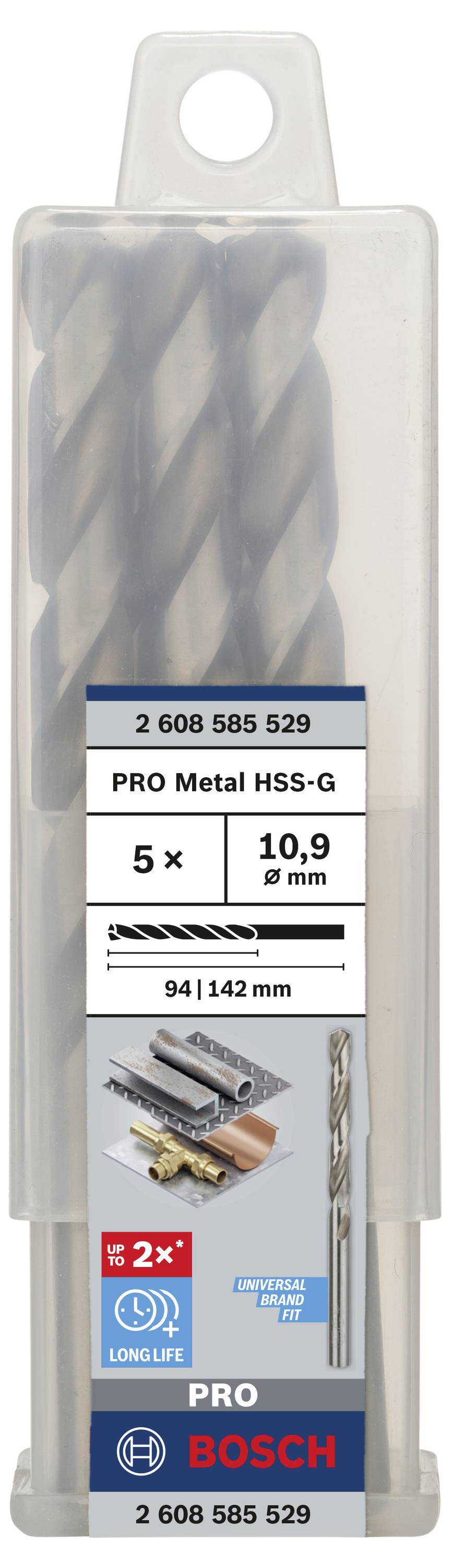 Bosch Accessories 2608585529 HSS Metall-Spiralbohrer 10.9mm Gesamtlänge 142mm geschliffen DIN 338 Zylinderschaft 5St.