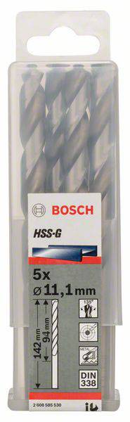 Bosch Accessories 2608585530 HSS Metall-Spiralbohrer 11.1mm Gesamtlänge 142mm geschliffen DIN 338 Zylinderschaft 5St.