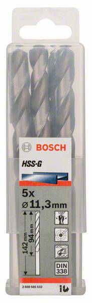 Bosch Accessories 2608585532 HSS Metall-Spiralbohrer 11.3mm Gesamtlänge 142mm geschliffen DIN 338 Zylinderschaft 5St.