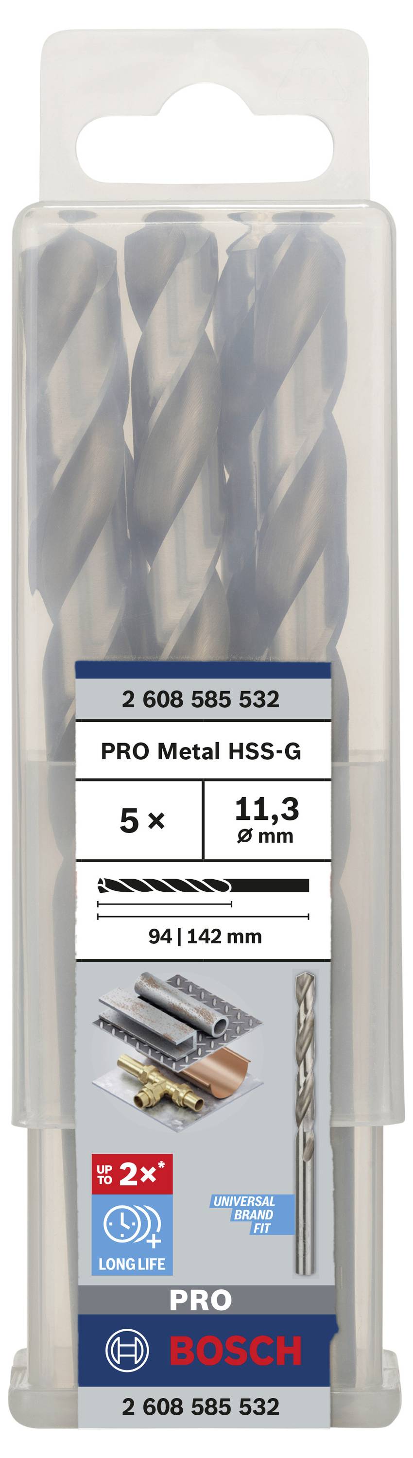 Bosch Accessories 2608585532 HSS Metall-Spiralbohrer 11.3mm Gesamtlänge 142mm geschliffen DIN 338 Zylinderschaft 5St.