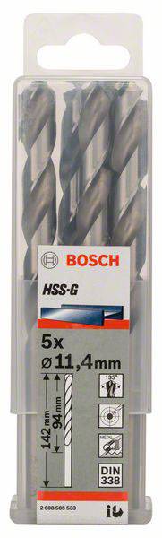 Bosch Accessories 2608585533 HSS Metall-Spiralbohrer 11.4mm Gesamtlänge 142mm geschliffen DIN 338 Zylinderschaft 5St.