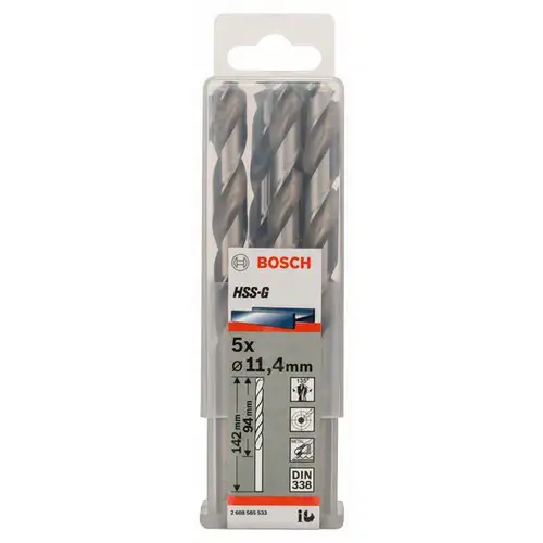Bosch Accessories 2608585533 HSS Metall-Spiralbohrer 11.4mm Gesamtlänge 142mm geschliffen DIN 338 Zylinderschaft 5St. Bosch Accessories 2608585533 HSS Metall-Spiralbohrer 11.4mm Gesamtlänge 142mm geschliffen DIN 338 Zylinderschaft 5St.