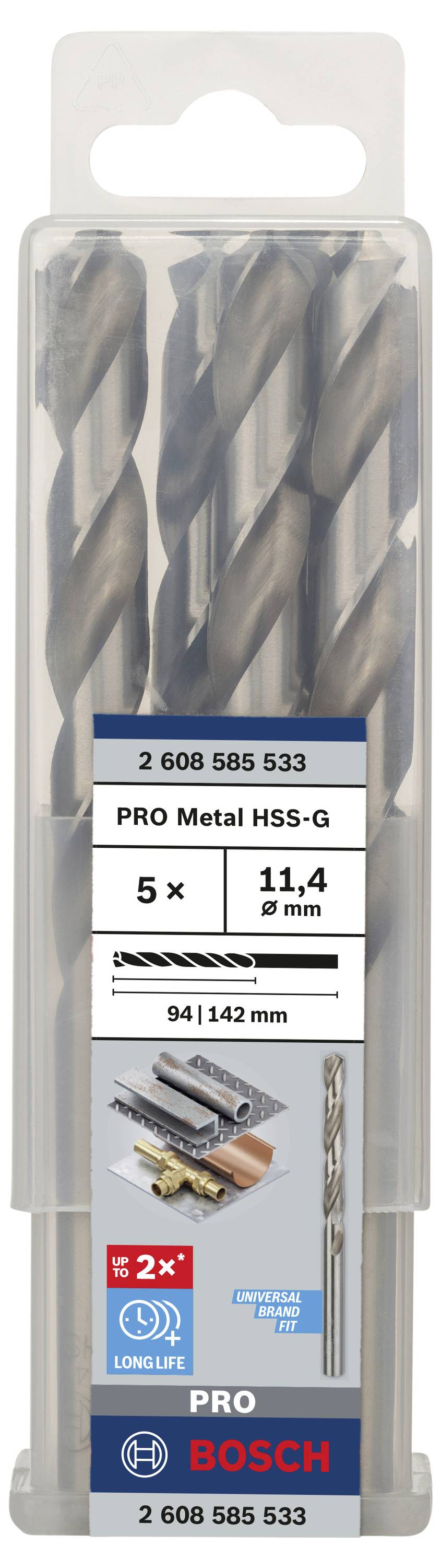 Bosch Accessories 2608585533 HSS Metall-Spiralbohrer 11.4mm Gesamtlänge 142mm geschliffen DIN 338 Zylinderschaft 5St.
