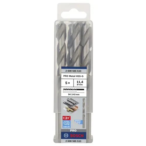 Bosch Accessories 2608585533 HSS Metall-Spiralbohrer 11.4mm Gesamtlänge 142mm geschliffen DIN 338 Zylinderschaft 5St. Bosch Accessories 2608585533 HSS Metall-Spiralbohrer 11.4mm Gesamtlänge 142mm geschliffen DIN 338 Zylinderschaft 5St.