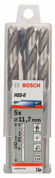 Bosch Accessories 2608585535 HSS Metall-Spiralbohrer 11.7mm Gesamtlänge 142mm geschliffen DIN 338 Zylinderschaft 5St.