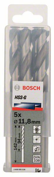 Bosch Accessories 2608585536 HSS Metall-Spiralbohrer 11.8mm Gesamtlänge 151mm geschliffen DIN 338 Zylinderschaft 5St.