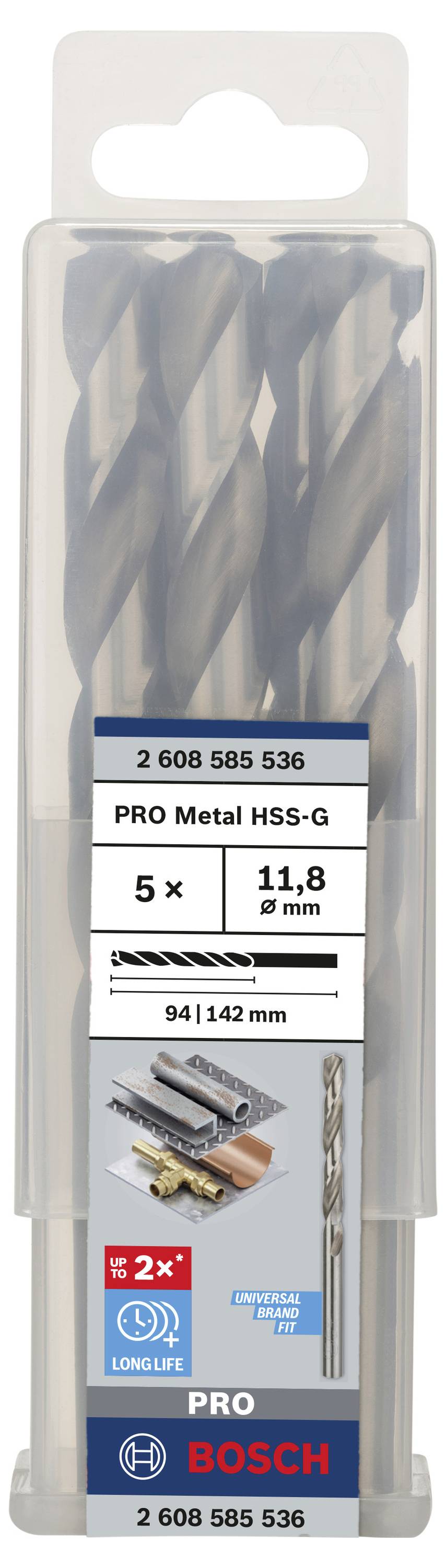 Bosch Accessories 2608585536 HSS Metall-Spiralbohrer 11.8mm Gesamtlänge 151mm geschliffen DIN 338 Zylinderschaft 5St.