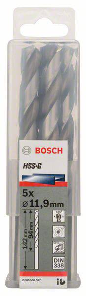 Bosch Accessories 2608585537 HSS Metall-Spiralbohrer 11.9mm Gesamtlänge 151mm geschliffen DIN 338 Zylinderschaft 5St.
