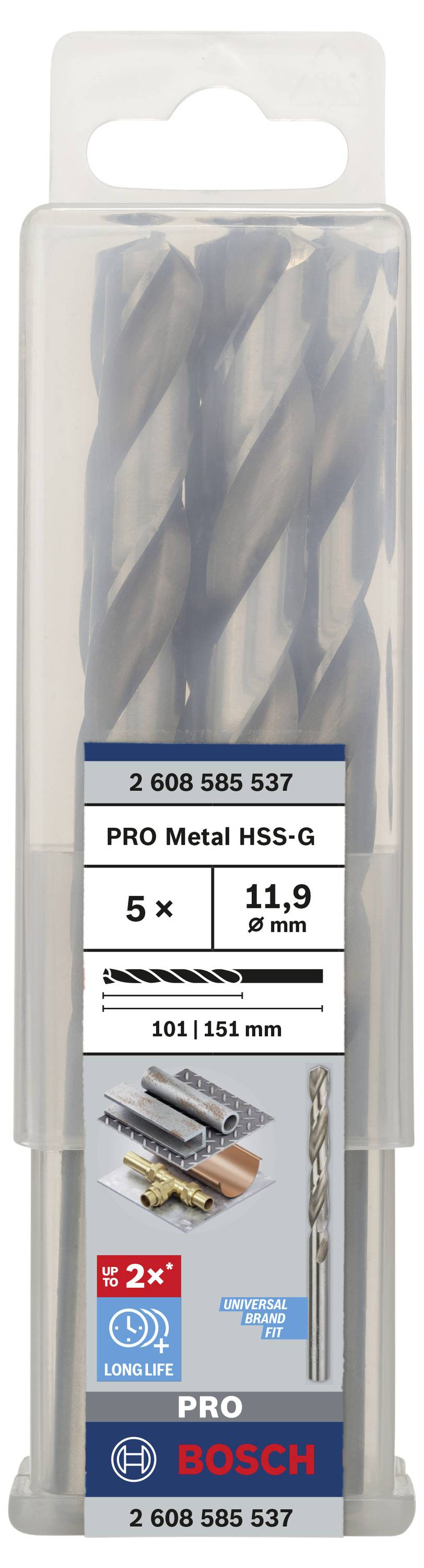 Bosch Accessories 2608585537 HSS Metall-Spiralbohrer 11.9mm Gesamtlänge 151mm geschliffen DIN 338 Zylinderschaft 5St.