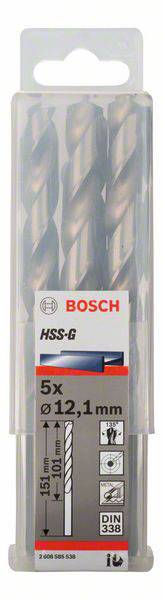 Bosch Accessories 2608585538 HSS Metall-Spiralbohrer 12.1mm Gesamtlänge 151mm geschliffen DIN 338 Zylinderschaft 5St.