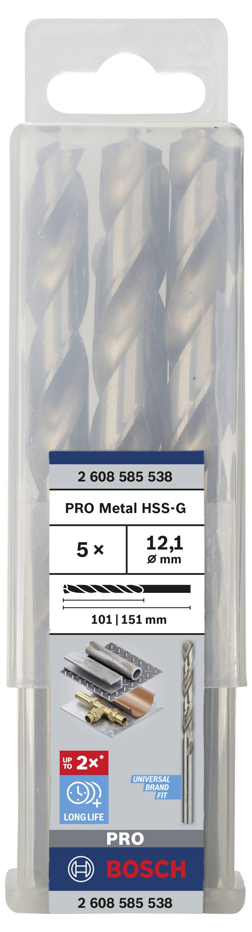 Bosch Accessories 2608585538 HSS Metall-Spiralbohrer 12.1mm Gesamtlänge 151mm geschliffen DIN 338 Zylinderschaft 5St.