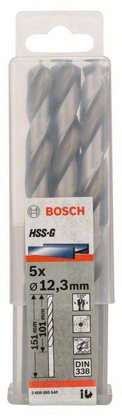 Bosch Accessories 2608585540 HSS Metall-Spiralbohrer 12.3mm Gesamtlänge 151mm geschliffen DIN 338 Zylinderschaft 5St.