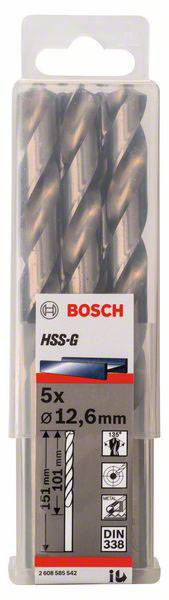 Bosch Accessories 2608585542 HSS Metall-Spiralbohrer 12.6mm Gesamtlänge 151mm geschliffen DIN 338 Zylinderschaft 5St.