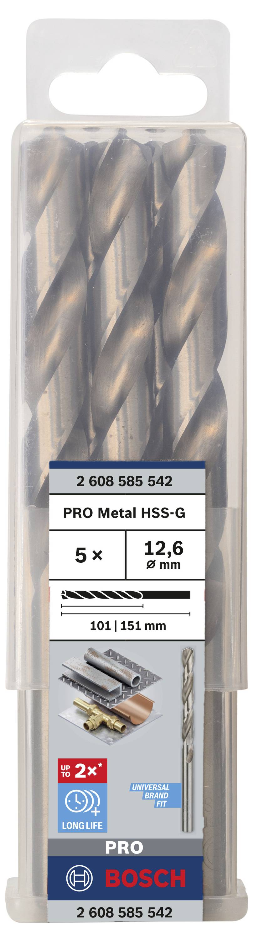 Bosch Accessories 2608585542 HSS Metall-Spiralbohrer 12.6mm Gesamtlänge 151mm geschliffen DIN 338 Zylinderschaft 5St.