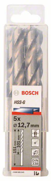 Bosch Accessories 2608585543 HSS Metall-Spiralbohrer 12.7mm Gesamtlänge 151mm geschliffen DIN 338 Zylinderschaft 5St.