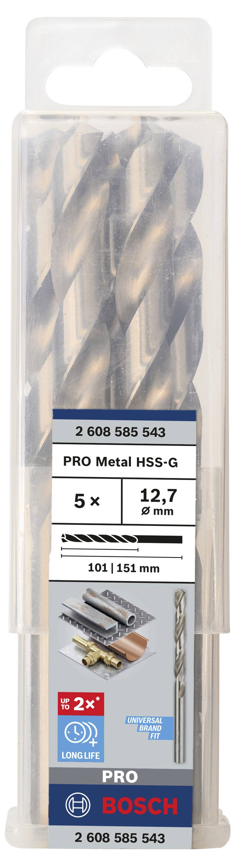 Bosch Accessories 2608585543 HSS Metall-Spiralbohrer 12.7mm Gesamtlänge 151mm geschliffen DIN 338 Zylinderschaft 5St.
