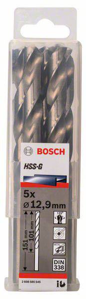 Bosch Accessories 2608585545 HSS Metall-Spiralbohrer 12.9mm Gesamtlänge 151mm geschliffen DIN 338 Zylinderschaft 5St.
