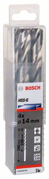 Bosch Accessories 2608585593 HSS Metall-Spiralbohrer 14mm Gesamtlänge 160mm geschliffen DIN 338 Zylinderschaft 4St.