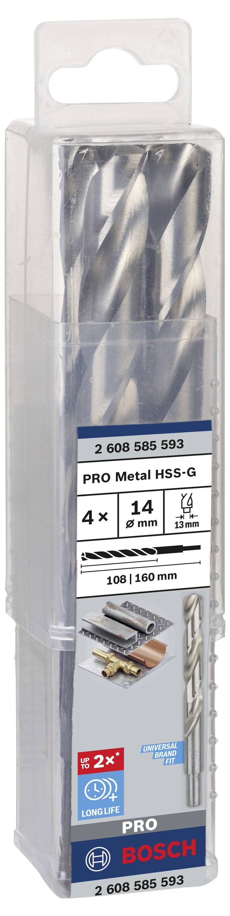 Bosch Accessories 2608585593 HSS Metall-Spiralbohrer 14mm Gesamtlänge 160mm geschliffen DIN 338 Zylinderschaft 4St.