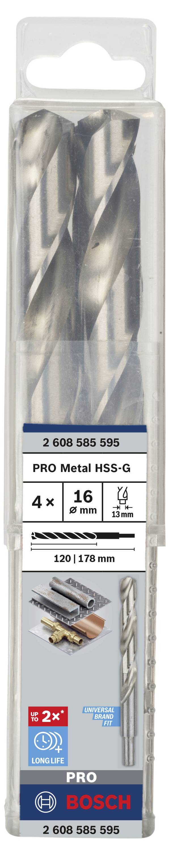 Bosch Accessories 2608585595 HSS Metall-Spiralbohrer 16mm Gesamtlänge 178mm Cobalt DIN 338 Zylinderschaft 4St.