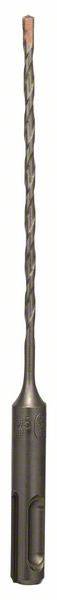 Grauer Bohrer mit spiralförmigem Schaft und kupferfarbener Spitze, geeignet für Hammerbohrmaschinen.