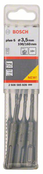'Bosch' plus-5 Bohrer-Set, 3,5 mm Durchmesser, 10 Stück, geeignet für Beton. Verpackung zeigt Produktdetails und 'NEW!' Hinweis.