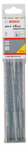 Eine Verpackung mit Bosch-Bohrern, plus-8, Durchmesser 6 mm, Länge 150/215 mm, geeignet für harte Materialien.