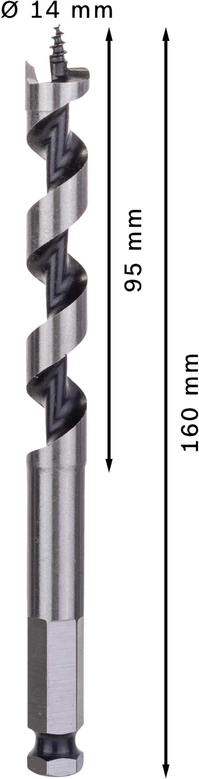 Metallbohrer mit Spiraldesign, Durchmesser 14 mm, Länge 160 mm, spiralförmiger Abschnitt 95 mm.