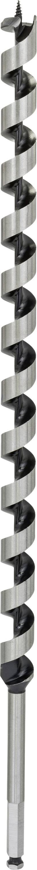 Metallischer Spiralbohrer mit mehreren Windungen; er wird üblicherweise zum Bohren von Holz, Metall oder Kunststoff verwendet.