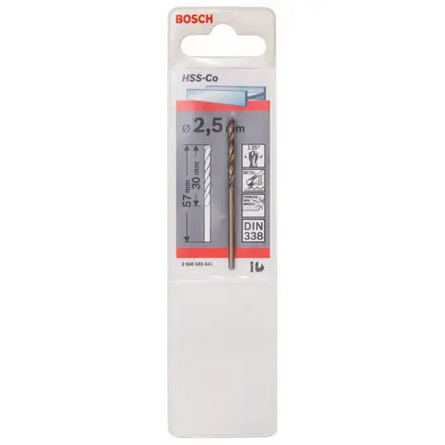 Bosch Accessories 2608585841 HSS Metall-Spiralbohrer 2.5mm Gesamtlänge 57mm Cobalt DIN 338 Zylinderschaft Bosch Accessories 2608585841 HSS Metall-Spiralbohrer 2.5mm Gesamtlänge 57mm Cobalt DIN 338 Zylinderschaft
