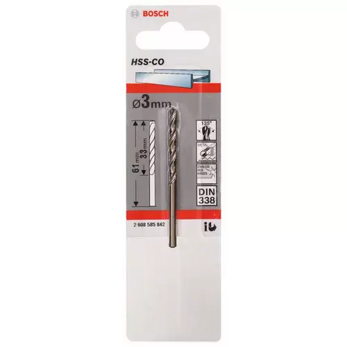 Bosch Accessories 2608585842 HSS Metall-Spiralbohrer 3 mm Gesamtlänge 61 mm Cobalt DIN 338 Zylinderschaft 1 St. Bosch Accessories 2608585842 HSS Metall-Spiralbohrer 3 mm Gesamtlänge 61 mm Cobalt DIN 338 Zylinderschaft 1 St.