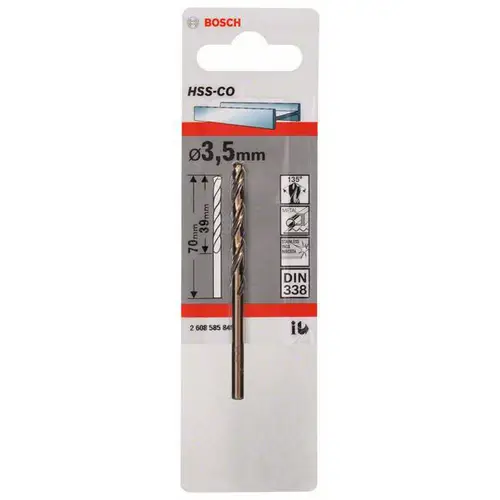 Bosch Accessories 2608585845 HSS Metall-Spiralbohrer 3.5mm Gesamtlänge 70mm Cobalt DIN 338 Zylinderschaft 1St. Bosch Accessories 2608585845 HSS Metall-Spiralbohrer 3.5mm Gesamtlänge 70mm Cobalt DIN 338 Zylinderschaft 1St.