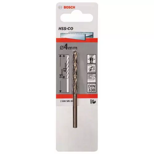 Bosch Accessories 2608585846 HSS Metall-Spiralbohrer 4mm Gesamtlänge 75mm Cobalt DIN 338 Zylinderschaft 1St. Bosch Accessories 2608585846 HSS Metall-Spiralbohrer 4mm Gesamtlänge 75mm Cobalt DIN 338 Zylinderschaft 1St.