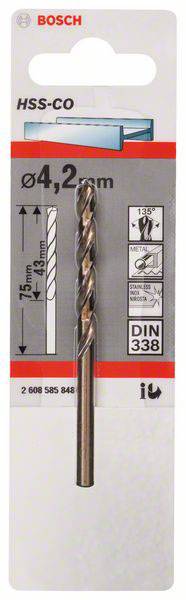 Bosch Accessories 2608585848 HSS Metall-Spiralbohrer 4.2mm Gesamtlänge 75mm Cobalt DIN 338 Zylinderschaft 1St.