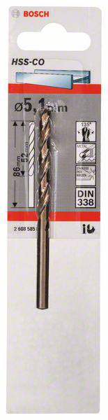 Bosch Accessories 2608585852 HSS Metall-Spiralbohrer 5.1mm Gesamtlänge 86mm Cobalt DIN 338 Zylinderschaft 1St.