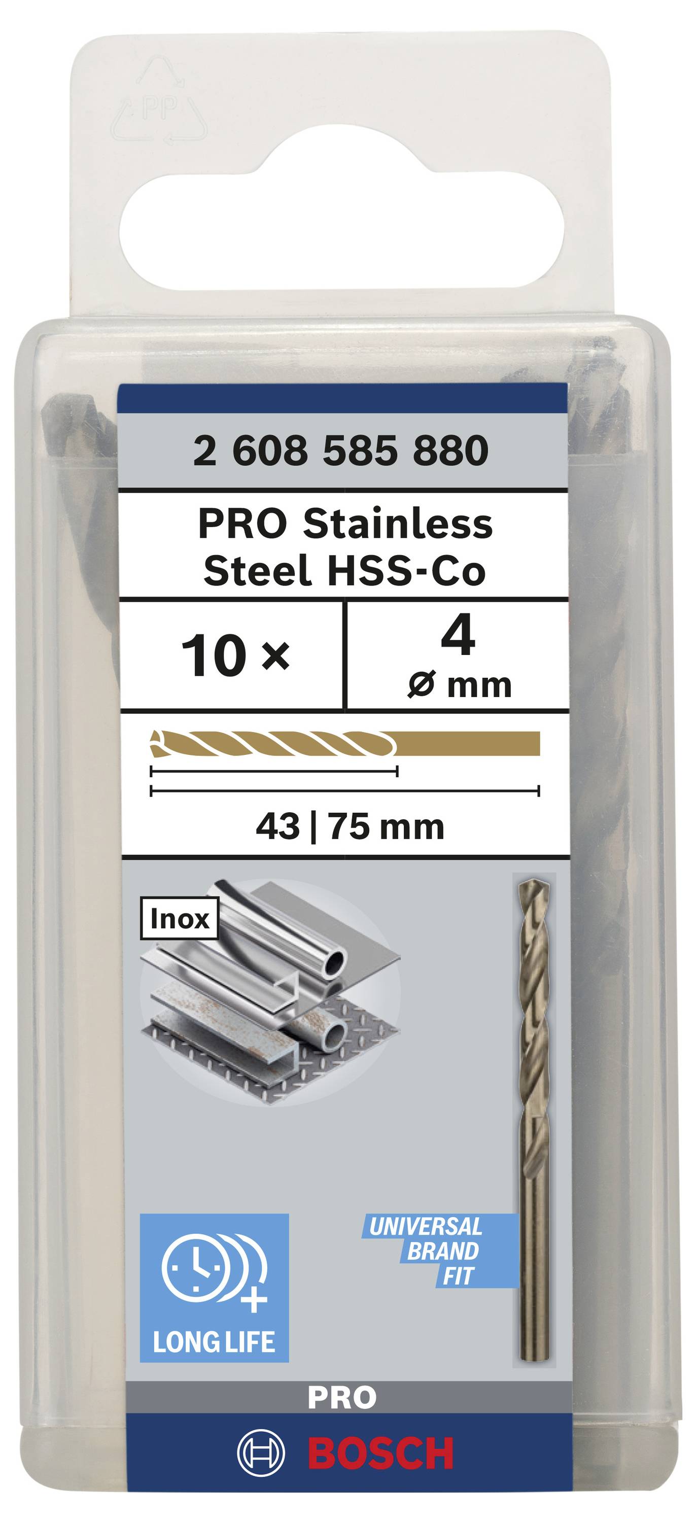 Bosch Accessories 2608585880 HSS Metall-Spiralbohrer 4mm Gesamtlänge 75mm Cobalt DIN 338 Zylinderschaft 10St.