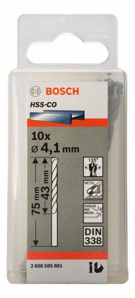 Bosch Accessories 2608585881 HSS Metall-Spiralbohrer 4.1mm Gesamtlänge 75mm Cobalt DIN 338 Zylinderschaft 10St.