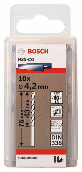 Bosch Accessories 2608585882 HSS Metall-Spiralbohrer 4.2mm Gesamtlänge 75mm Cobalt DIN 338 Zylinderschaft 10St.