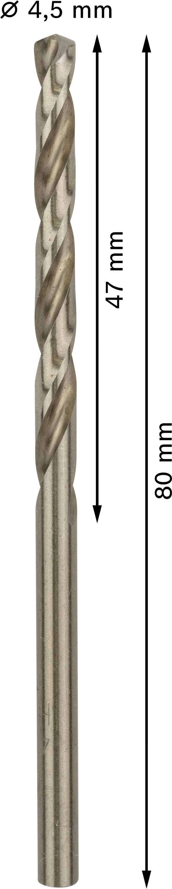 Bosch Accessories 2608585883 HSS Metall-Spiralbohrer 4.5mm Gesamtlänge 80mm Cobalt DIN 338 Zylinderschaft 10St.