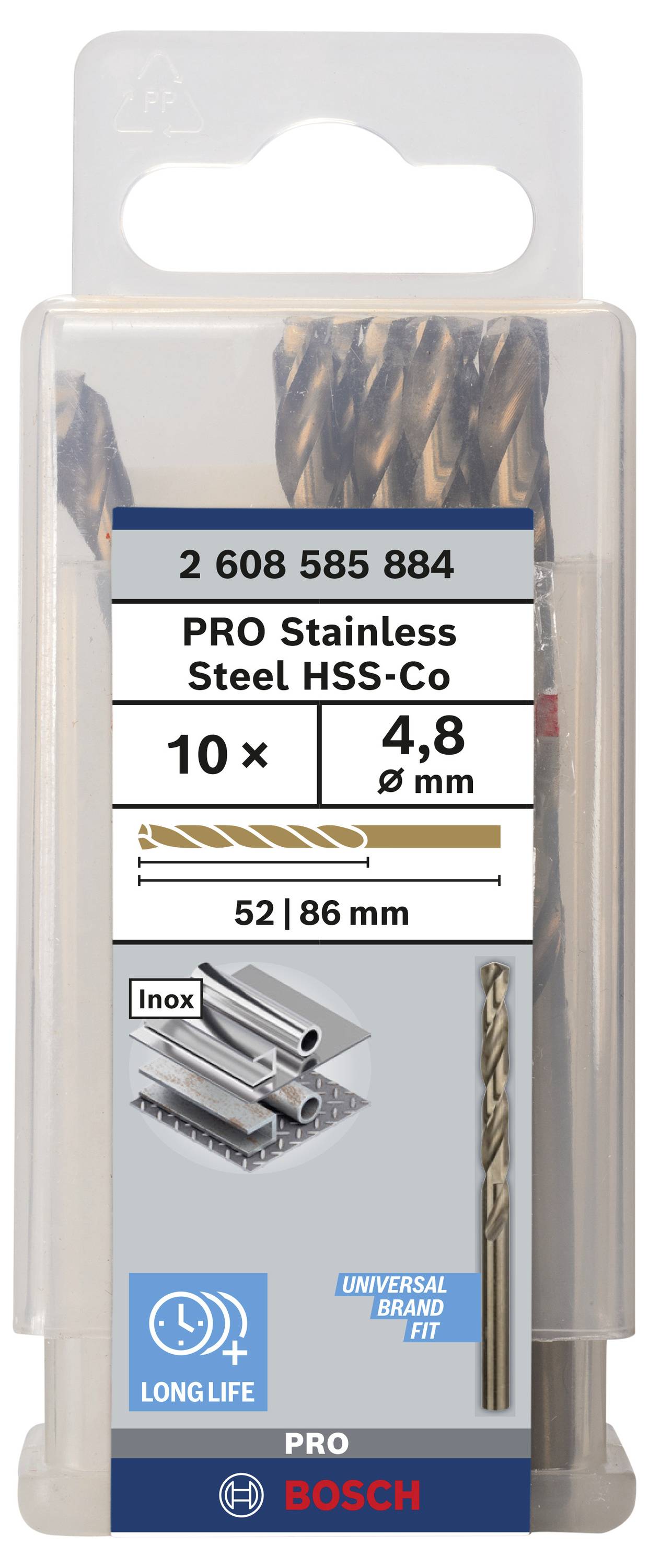 Bosch Accessories 2608585884 HSS Metall-Spiralbohrer 4.8mm Gesamtlänge 86mm Cobalt DIN 338 Zylinderschaft 10St.