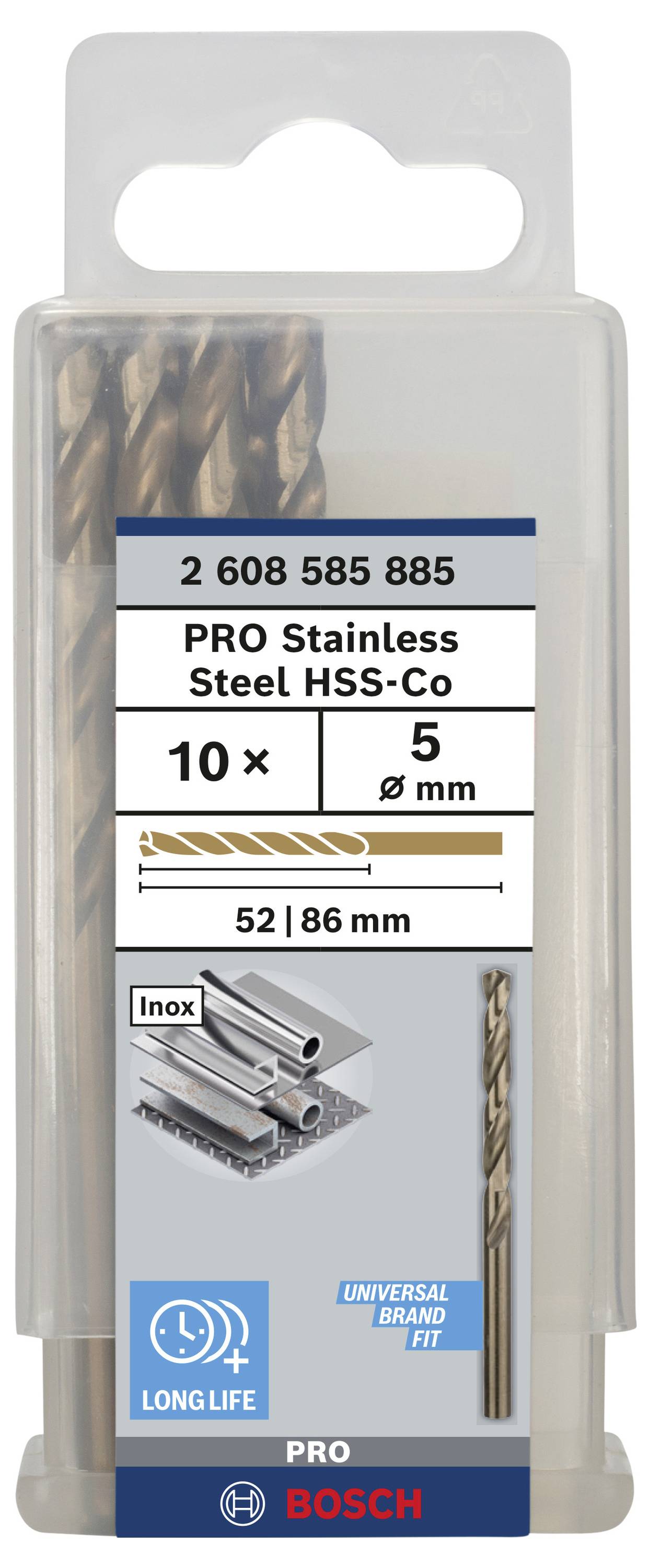 Bosch Accessories 2608585885 HSS Metall-Spiralbohrer 5mm Gesamtlänge 86mm Cobalt DIN 338 Zylinderschaft 10St.