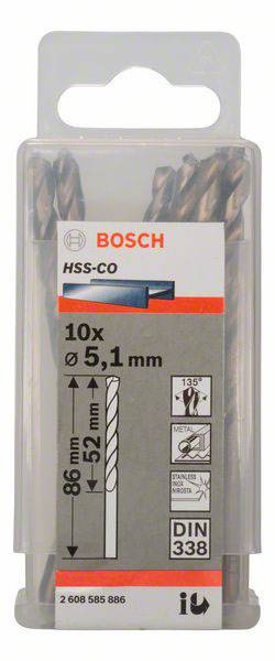 Bosch Accessories 2608585886 HSS Metall-Spiralbohrer 5.1mm Gesamtlänge 86mm Cobalt DIN 338 Zylinderschaft 10St.