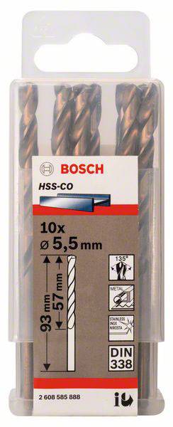 Bosch Accessories 2608585888 HSS Metall-Spiralbohrer 5.5mm Gesamtlänge 93mm Cobalt DIN 338 Zylinderschaft 10St.