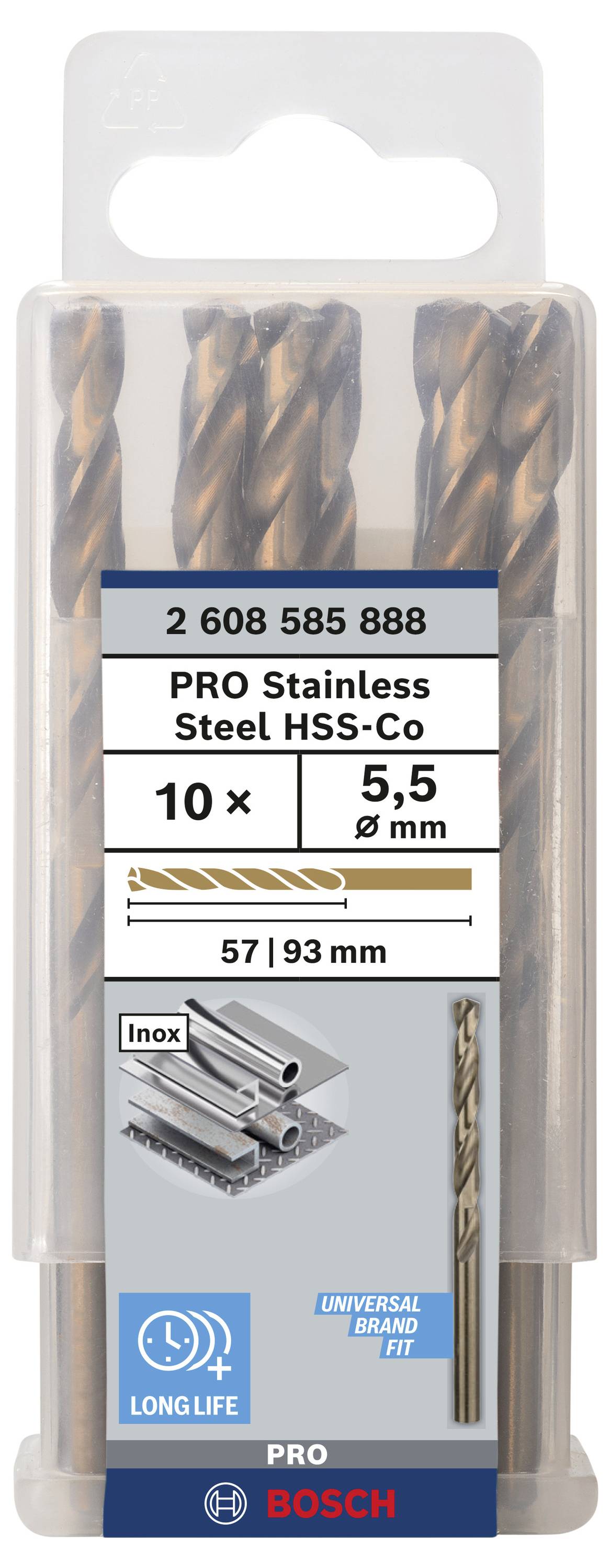 Bosch Accessories 2608585888 HSS Metall-Spiralbohrer 5.5mm Gesamtlänge 93mm Cobalt DIN 338 Zylinderschaft 10St.