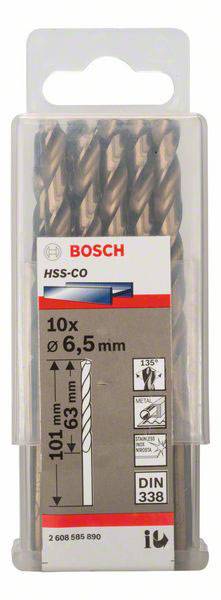 Bosch Accessories 2608585890 HSS Metall-Spiralbohrer 6.5mm Gesamtlänge 101mm Cobalt DIN 338 Zylinderschaft 10St.
